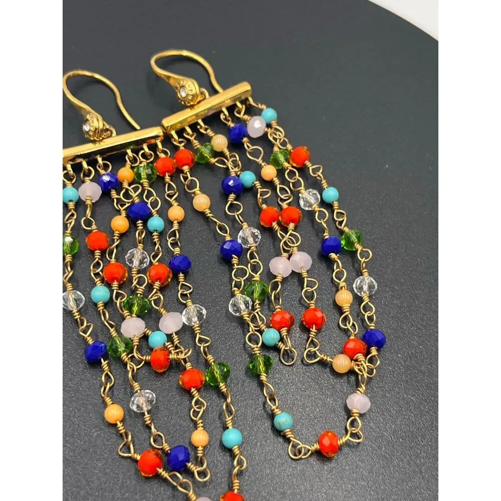 Henri Bendel Rainbow Multicolor‎ Bright Beaded Chandelier Pierced Earrings New